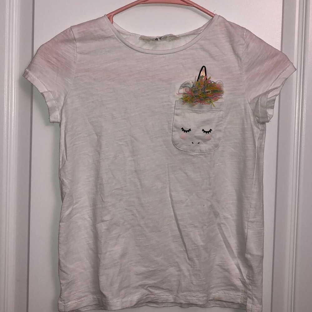 unicorn multi colored white shirt